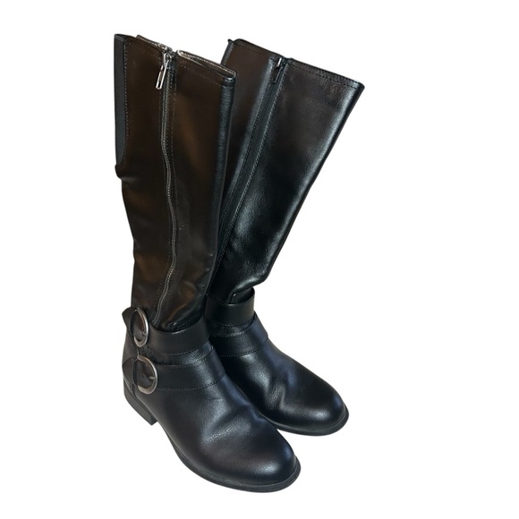 Life Stride tall black boots buckles stretch zippers size 7.5 W - Picture 3 of 9